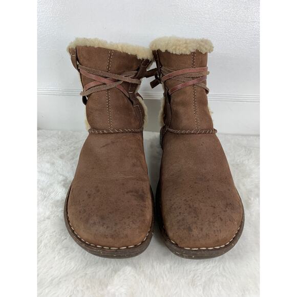 UGG La Jolla Ankle Boots Women's 10 Brown Suede Shearling Tie Caspia - Picture 2 of 8
